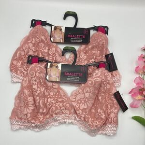 Women's Juniors' Color Pop Triangle Lace Bralette Bra 2 Pack, Size XL